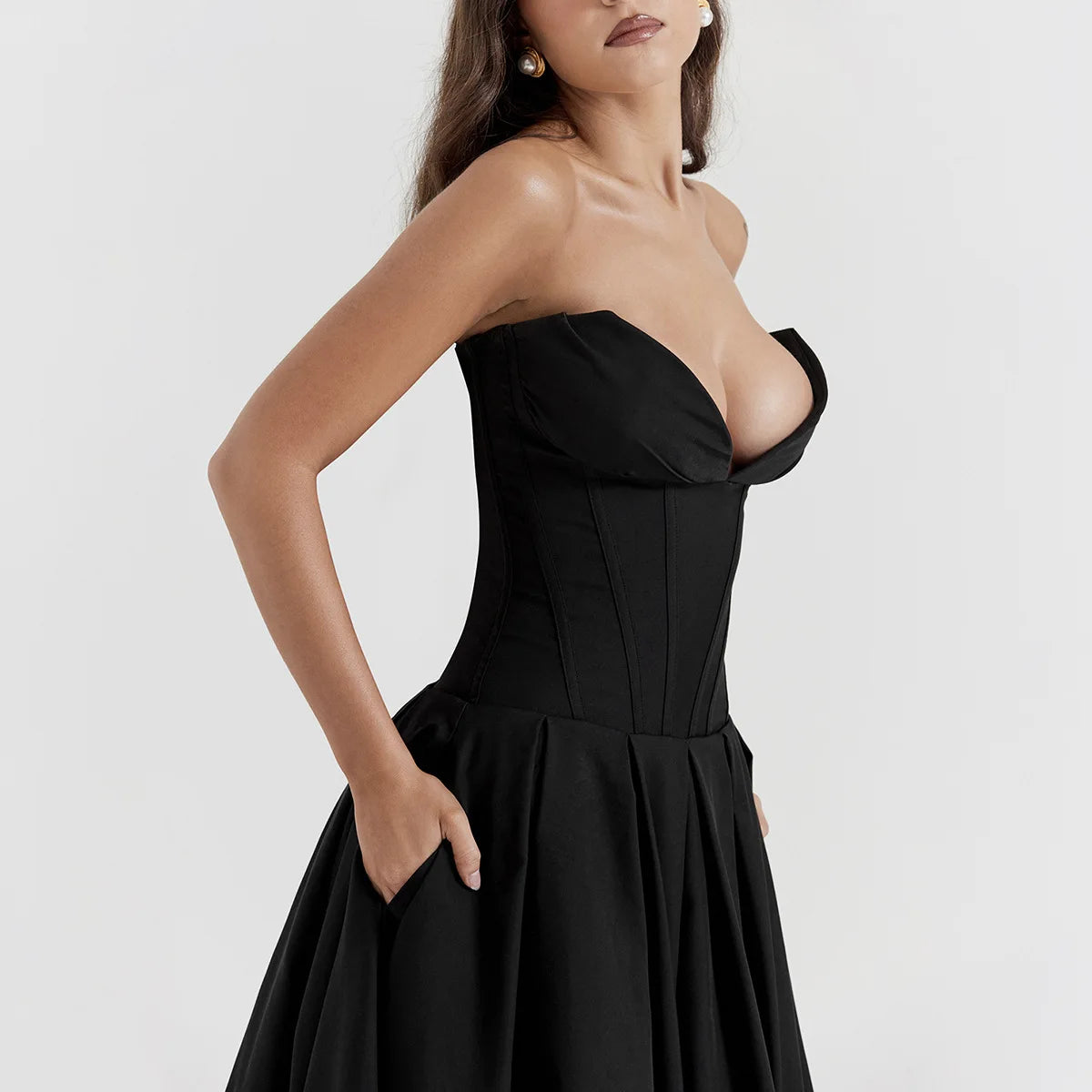 Strapless Corset Midi Dress – Women's Elegant Bodycon Party & Wedding Events Dress