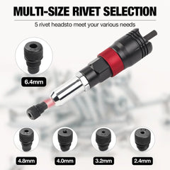 Electric Rivet Nut Tool Adapter – 2.4–6.4mm Thread Heads with Handle & Wrench