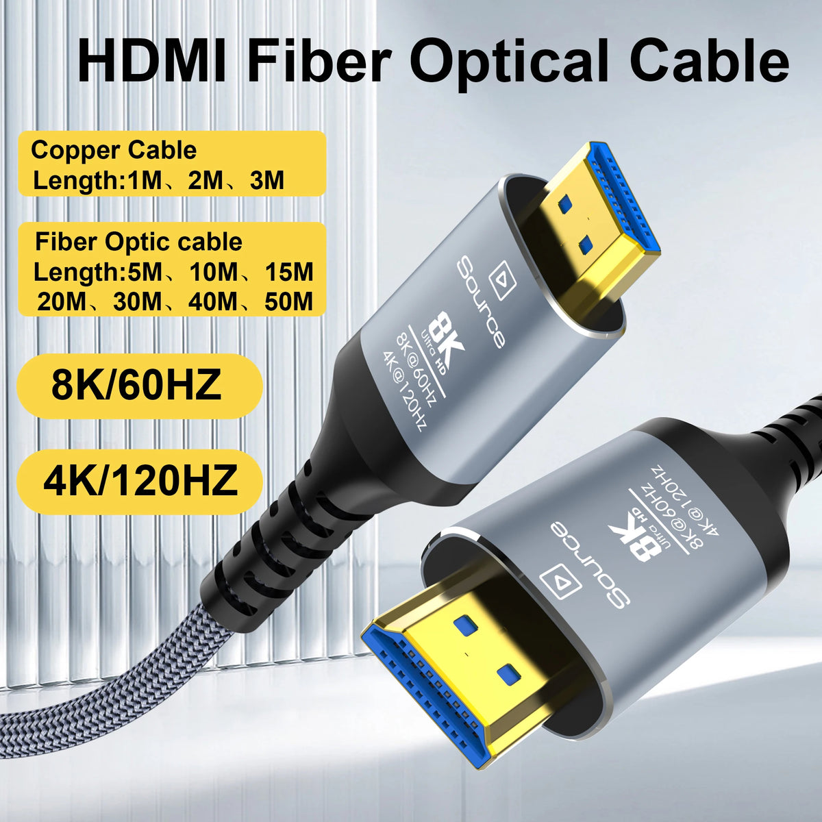 HDMI 2.1 Fiber Optic Cable 8K@60Hz / 4K@120Hz – Dynamic HDR, eARC & HDCP 2.3 for LG, Samsung, Sony, PS5 & Blu-ray
