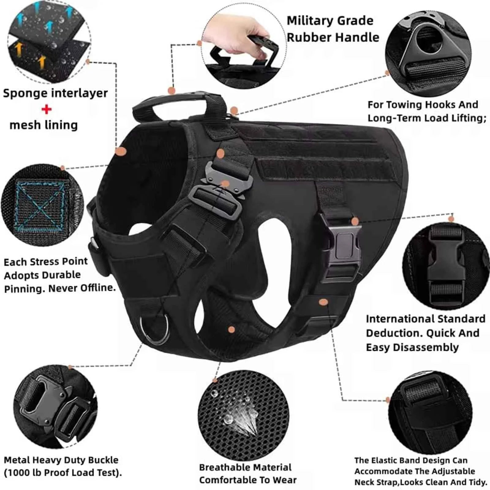 Tactical Dog Harness with MOLLE Pouches – Training Vest for Medium & Large Dogs, German Shepherd