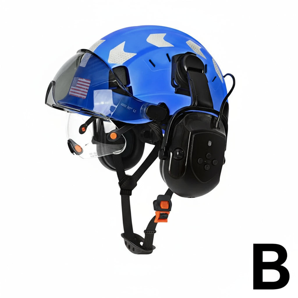 Safety Helmet With Bluetooth Earmuffs Double Visors Reflective Stickers by Snagg A Safety Helmet