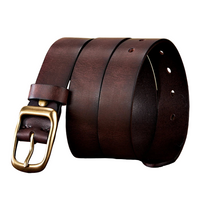 Men’s Genuine Leather Belt — 3.3cm Cowskin Strap with Solid Copper Buckle