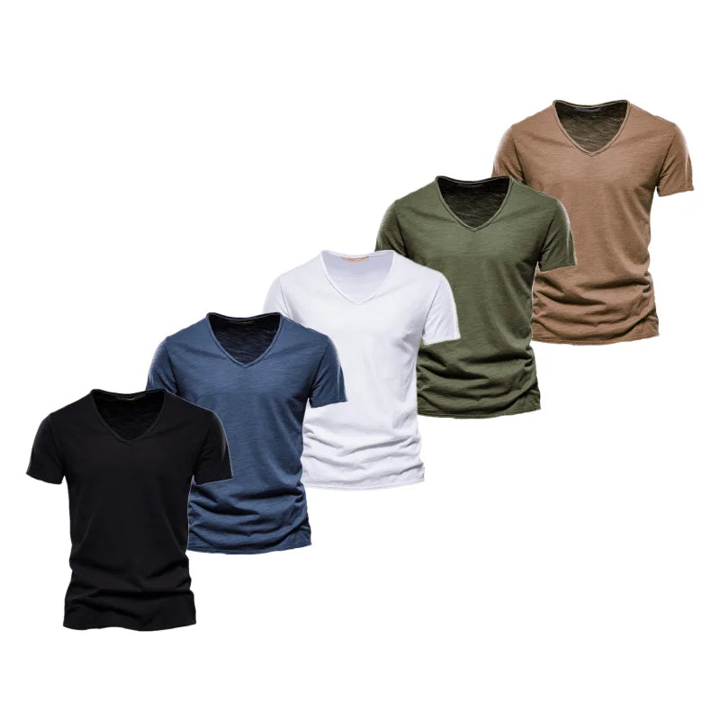 Men's 5 Piece Essential V-Neck Bundle | 100% Pure Cotton Summer Tees