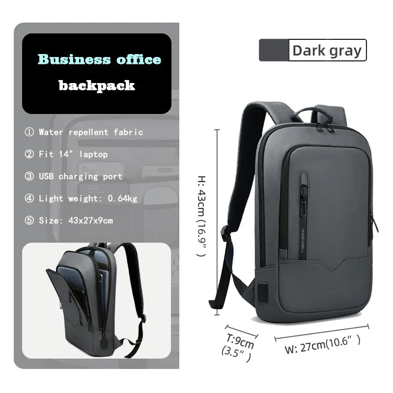 Slim Waterproof Business Backpack 15.6" with USB Charging Port