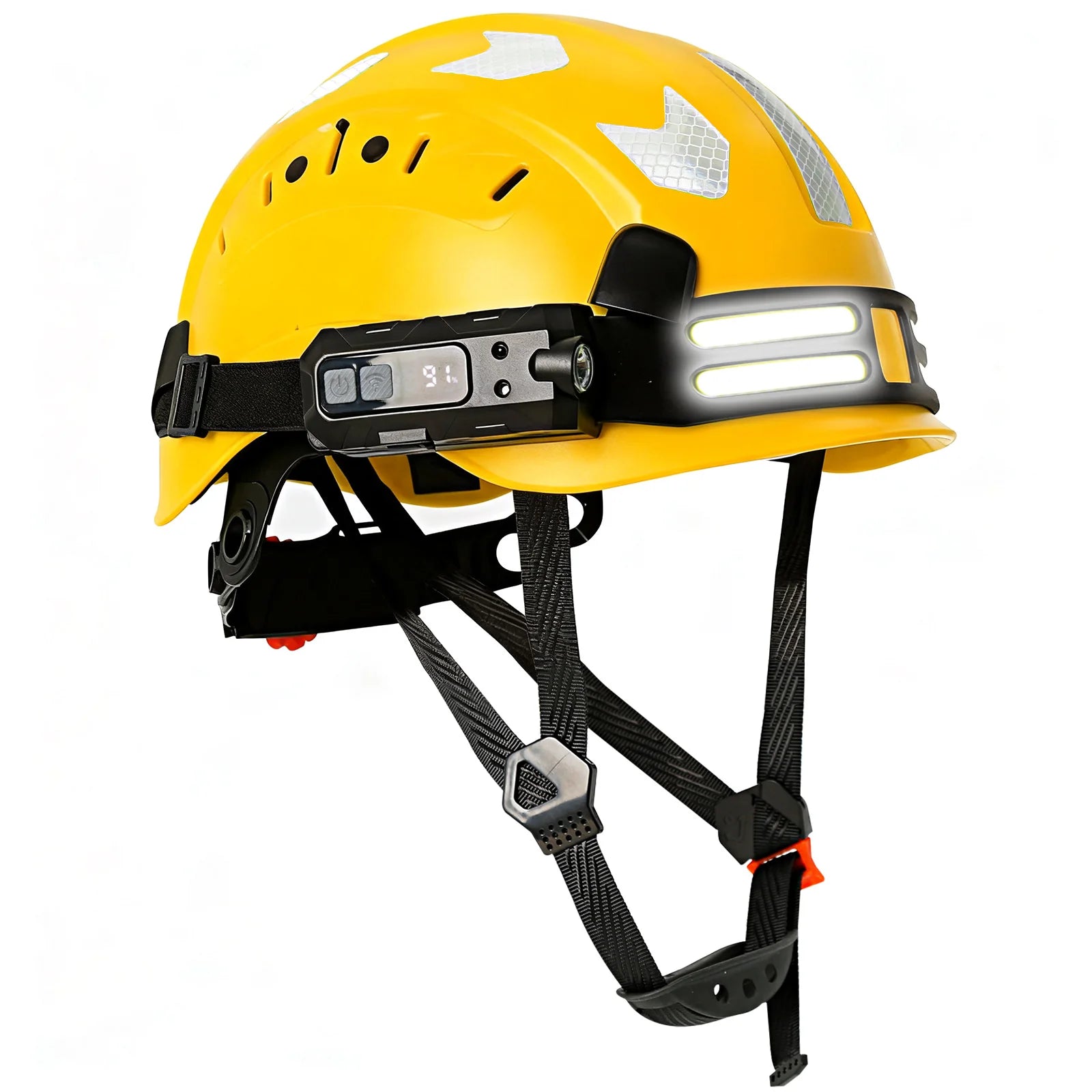 Construction safety helmet with headlamp and reflective stickers – image 10
