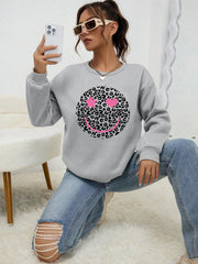 Leopard Happy Face Womens Sweatshirt Print Streetwear