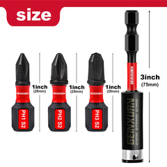 1" Impact Magnetic Phillips Screwdriver Bit Set – #1/#2/#3 PH Bits with 3-Inch Bit Holder