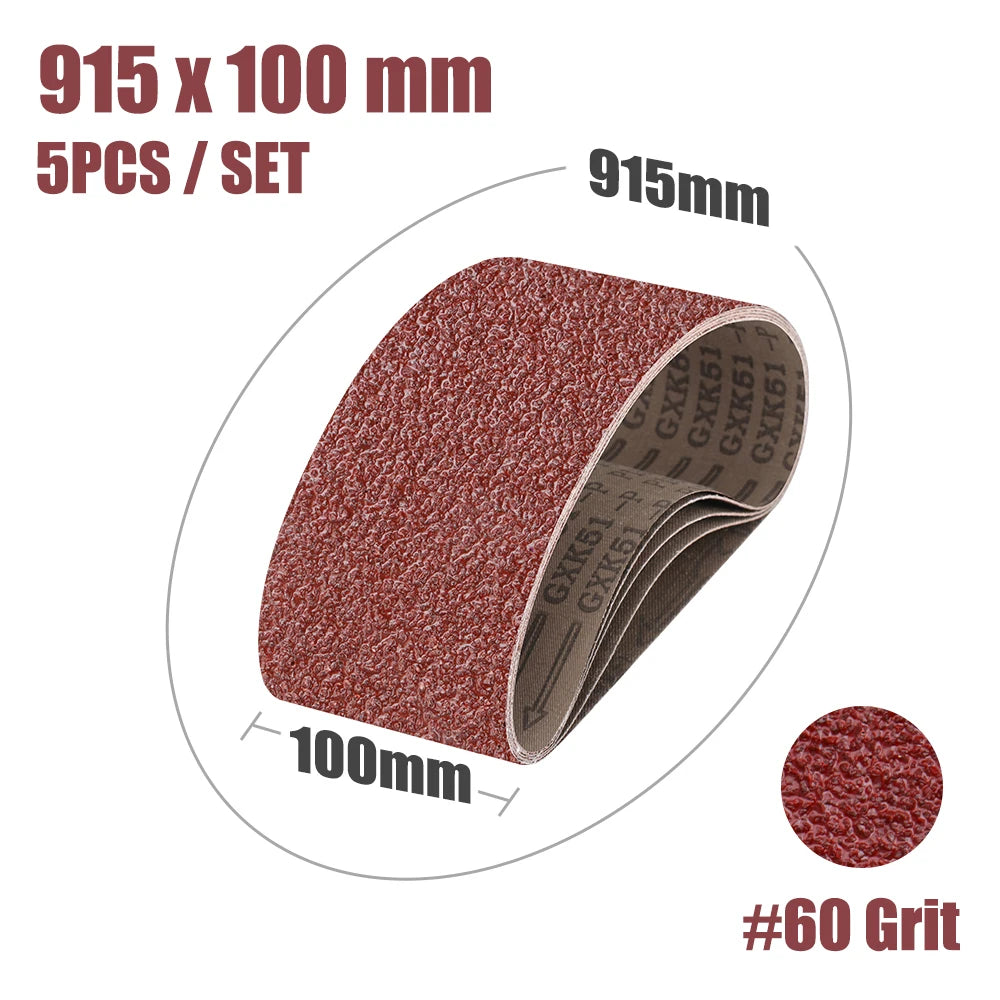 5pcs Sanding Belts 100×915mm | Belt Sander Polishing Paper Grit 40–400 Aluminium Oxide