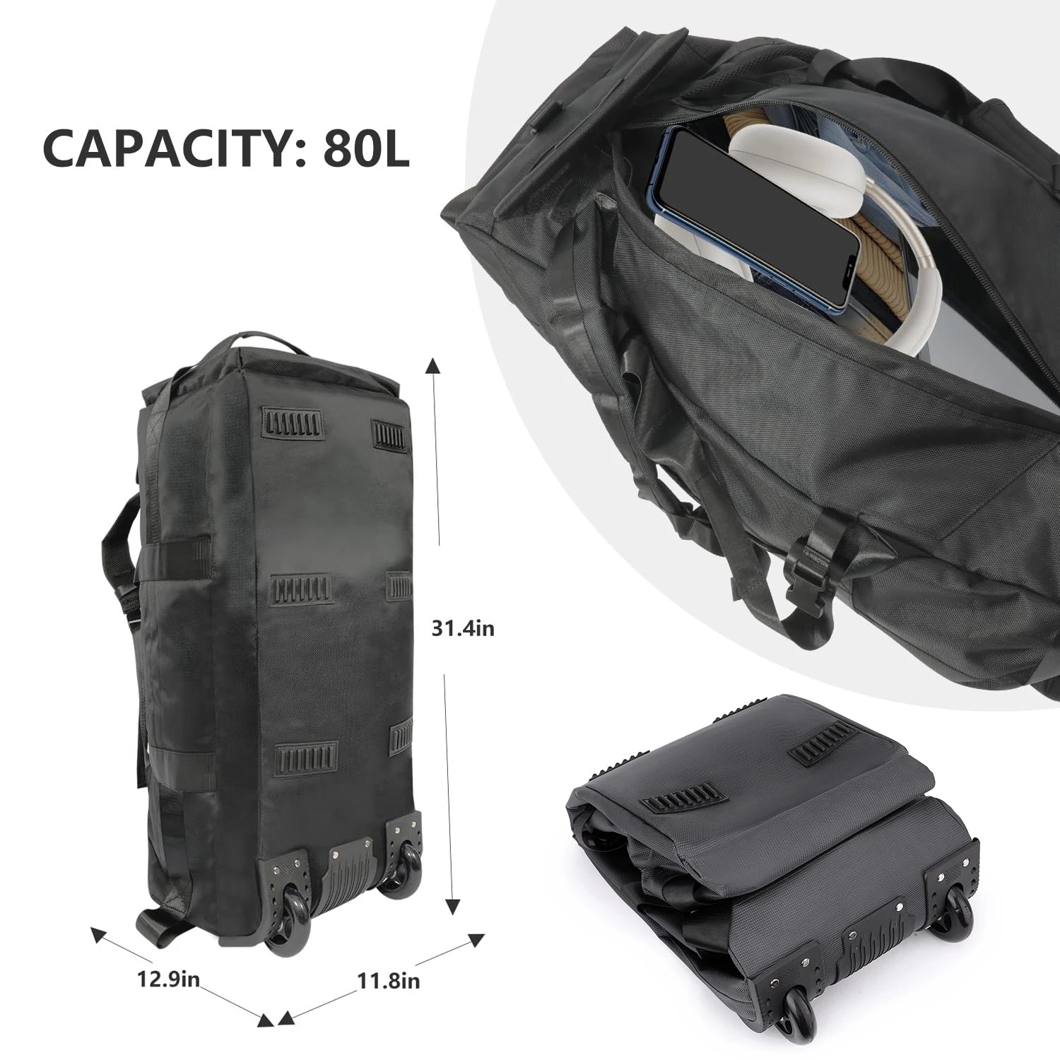 80L Rolling Duffle Bag with Wheels