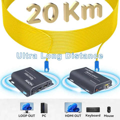HDMI Fiber Optic USB KVM Extender 20KM – Video Transmitter & Receiver over LC Fiber for Keyboard, Mouse & PC