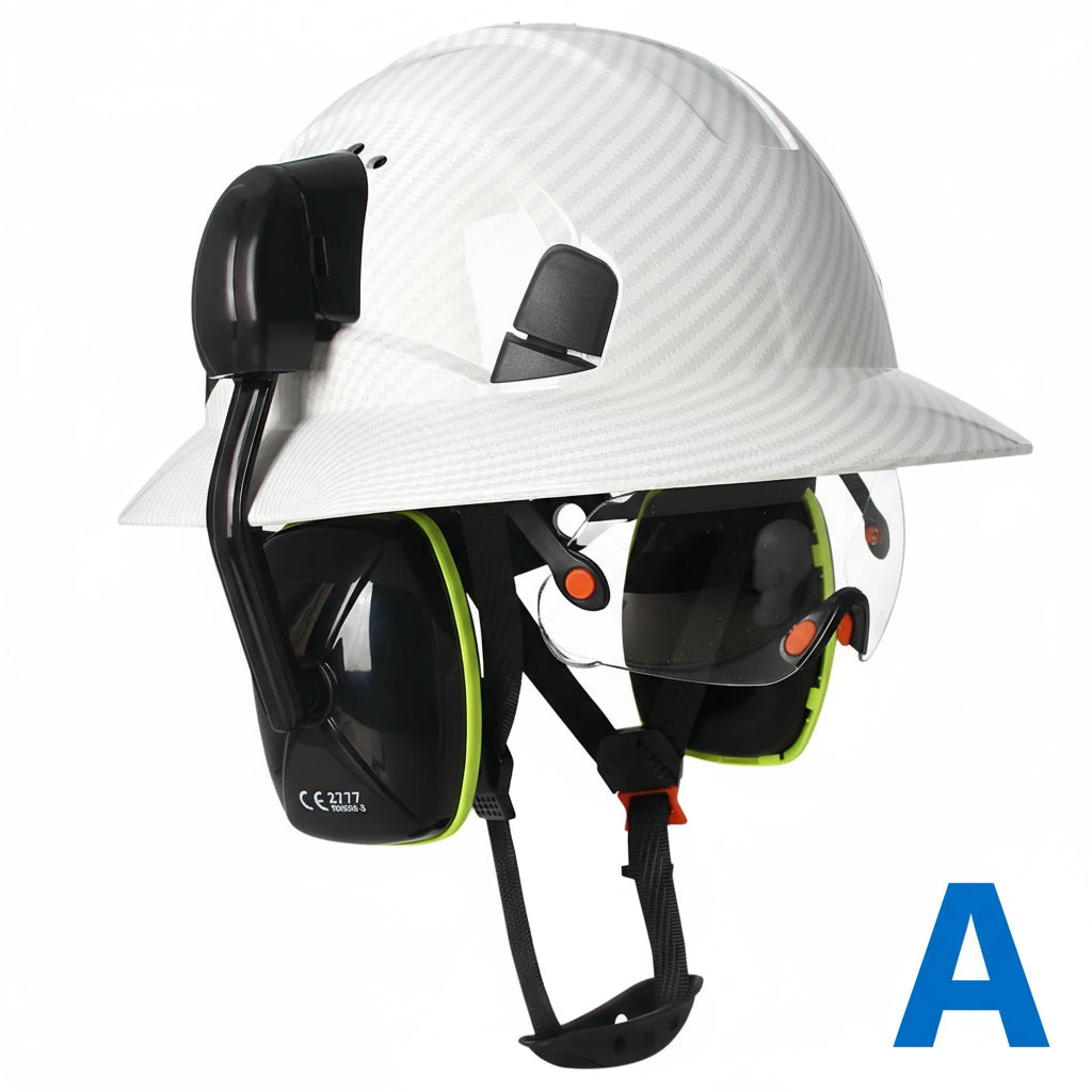 Full Brim Safety Helmet with Built In Goggles Earmuffs by Snagg A Safety Helmet