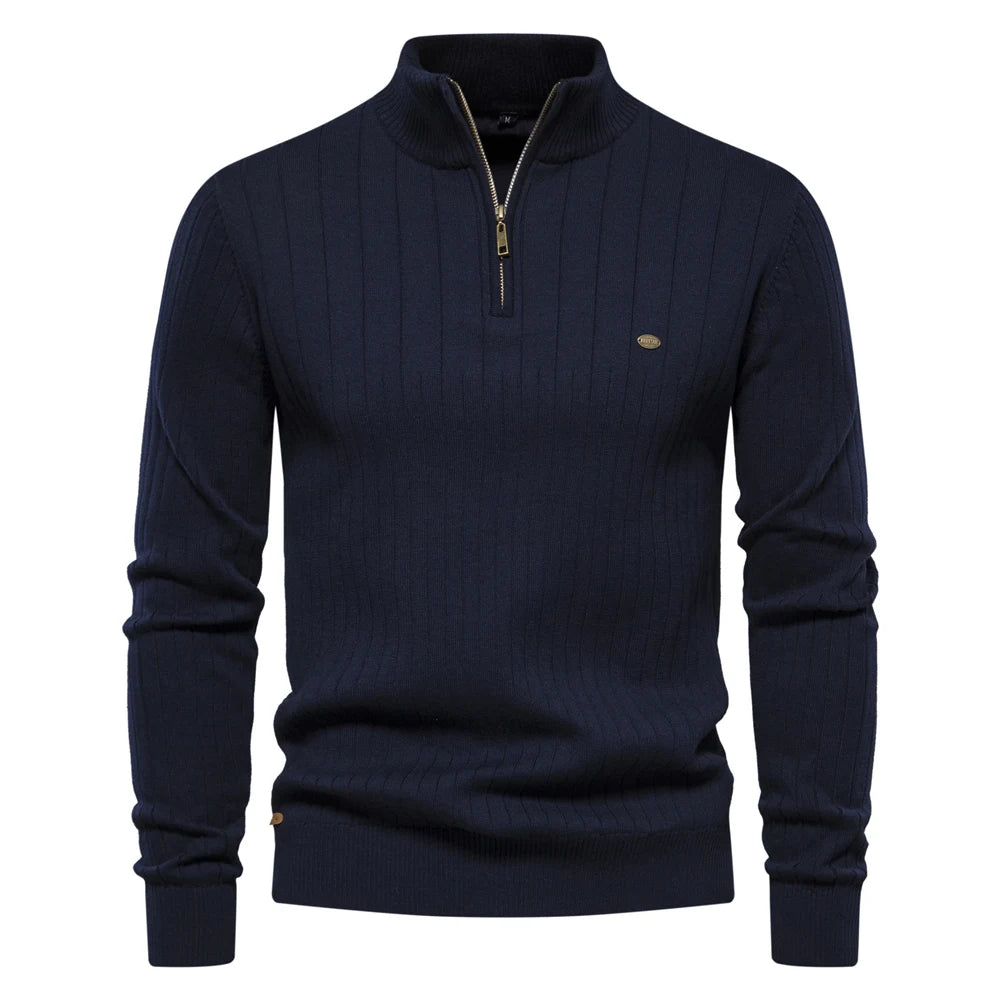 Men’s England Style Quarter-Zip Pullover | Premium Cotton-Lycra Winter Sweater