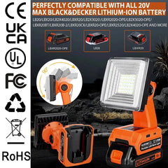 1500LM Cordless LED Work Light Compatible With Black and Decker 20v Battery