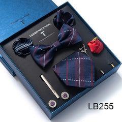 Complete Silk Tie Set for Men — Bow Tie, Necktie, Pocket Square & Accessories