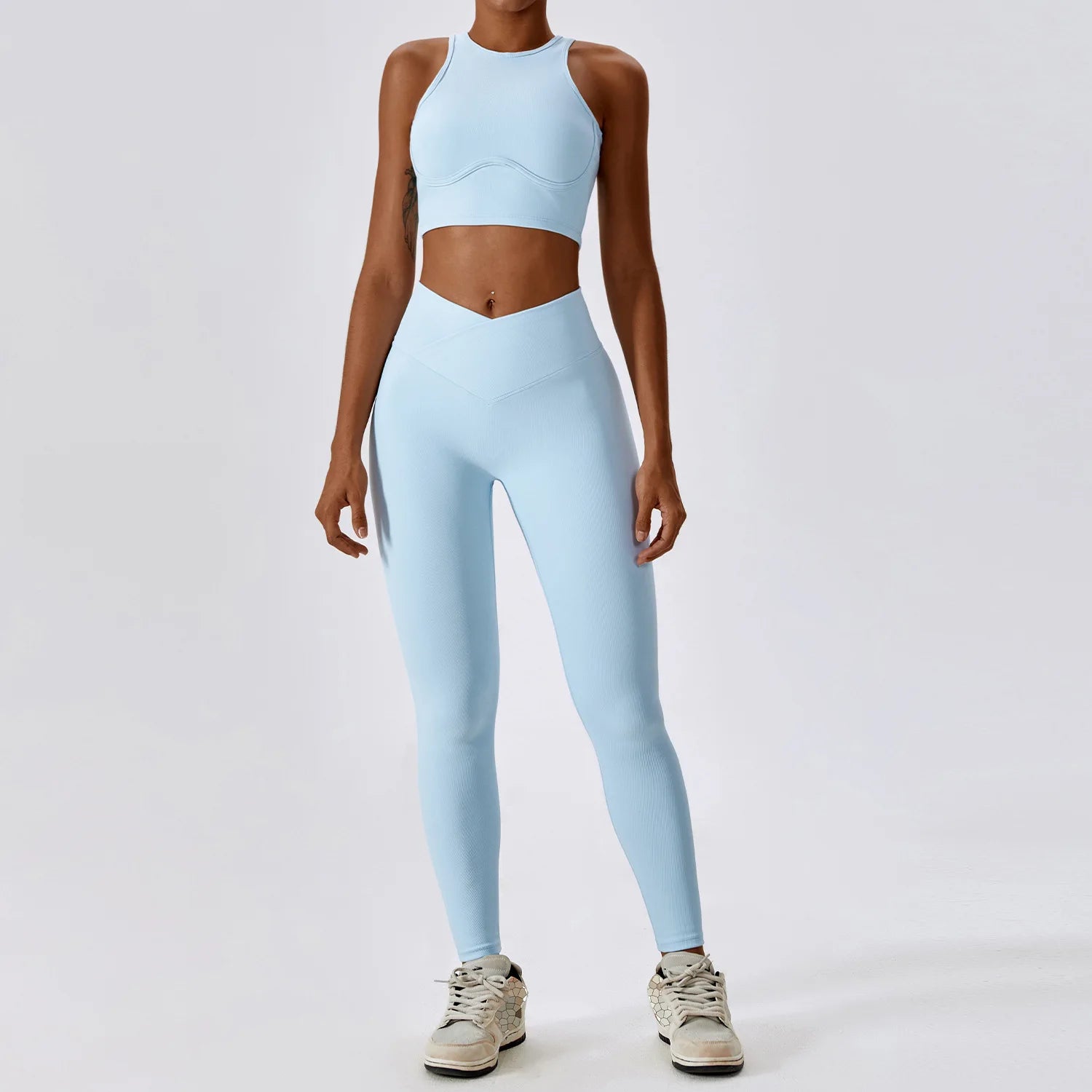 Women's 2-Piece Ribbed Seamless Yoga Set | Sports Bra & Gym Leggings Fitness Tracksuit Activewear