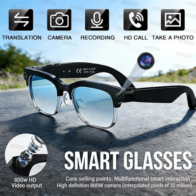 Smart glasses with various functionalities on a scenic background
