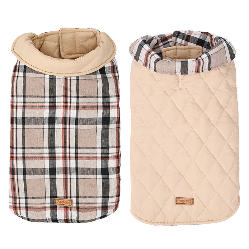 Reversible Waterproof Dog Jacket – Checked Pattern Soft Warm Coat with Flexible Chest for Small to Large Dogs