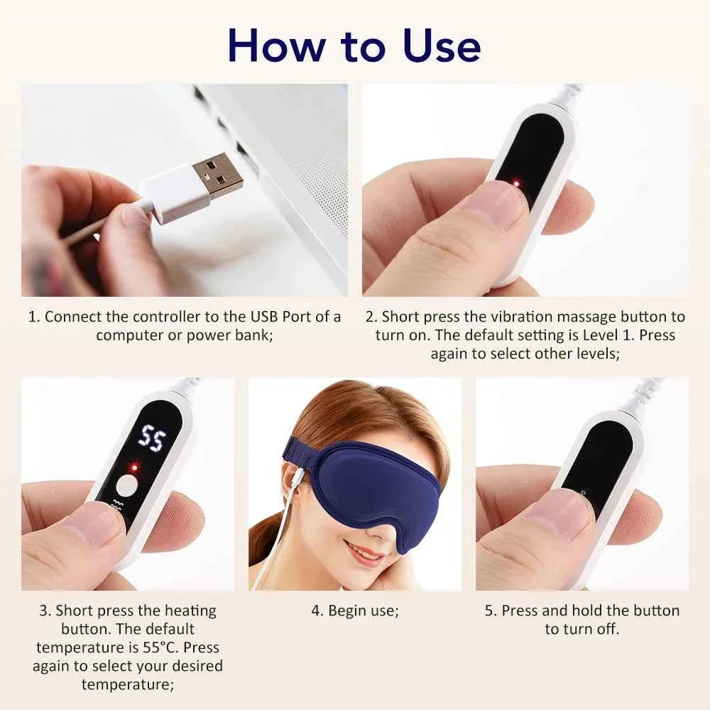 USB Electric Heated Eye Mask – 3D Vibration Eye Massager & Sleep Shading Relief System