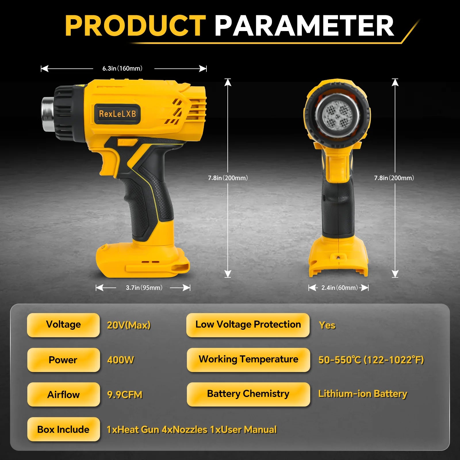 Cordless Heat Gun 400W with LCD Display