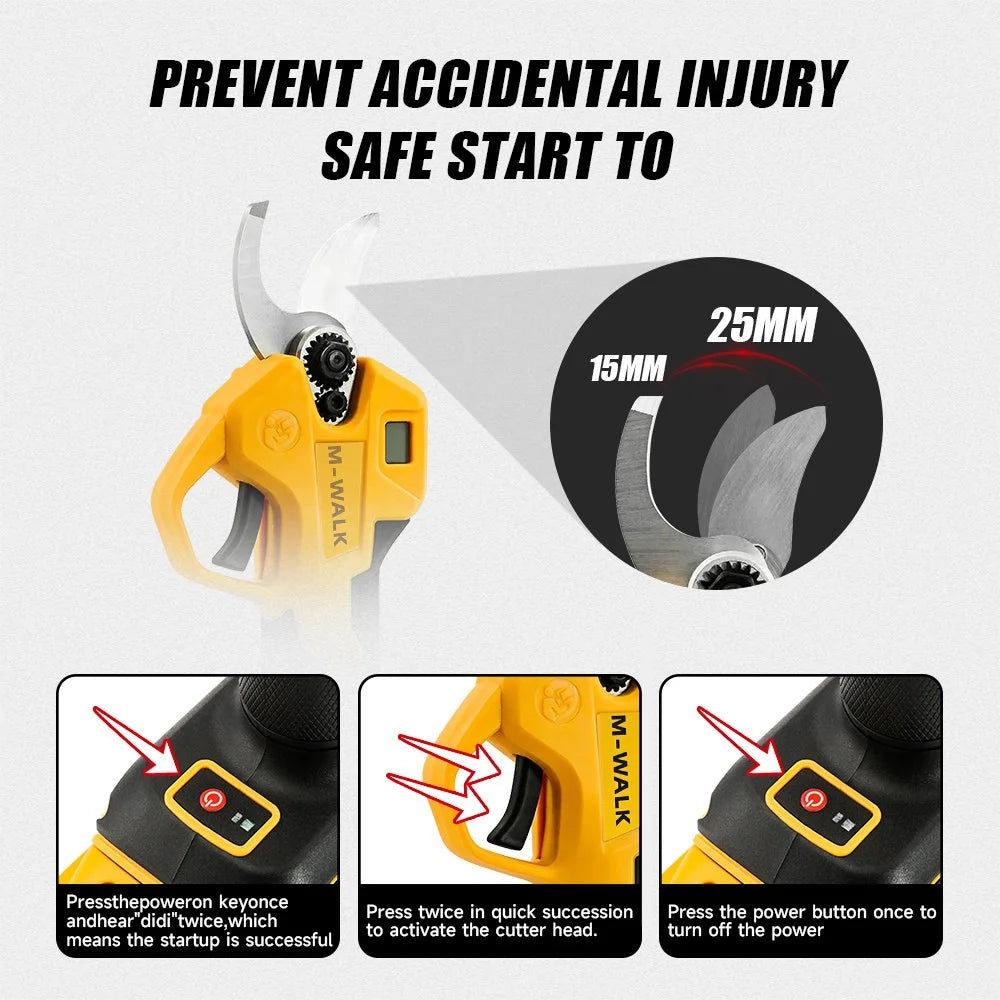 20V Brushless Cordless Electric Pruning Shears – 25mm Power Cutter for Garden & Tree Trimming - Dewalt 20 V Batteries