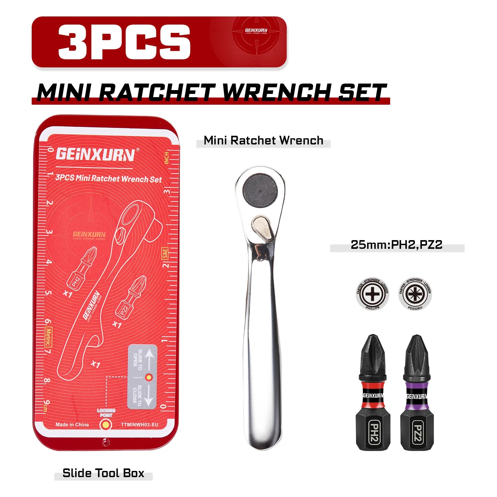 Mini Ratchet Screwdriver Set | S2 Steel Impact Magnetic Bit Holder 1/4" Wrench Push-Pull Case for Repair