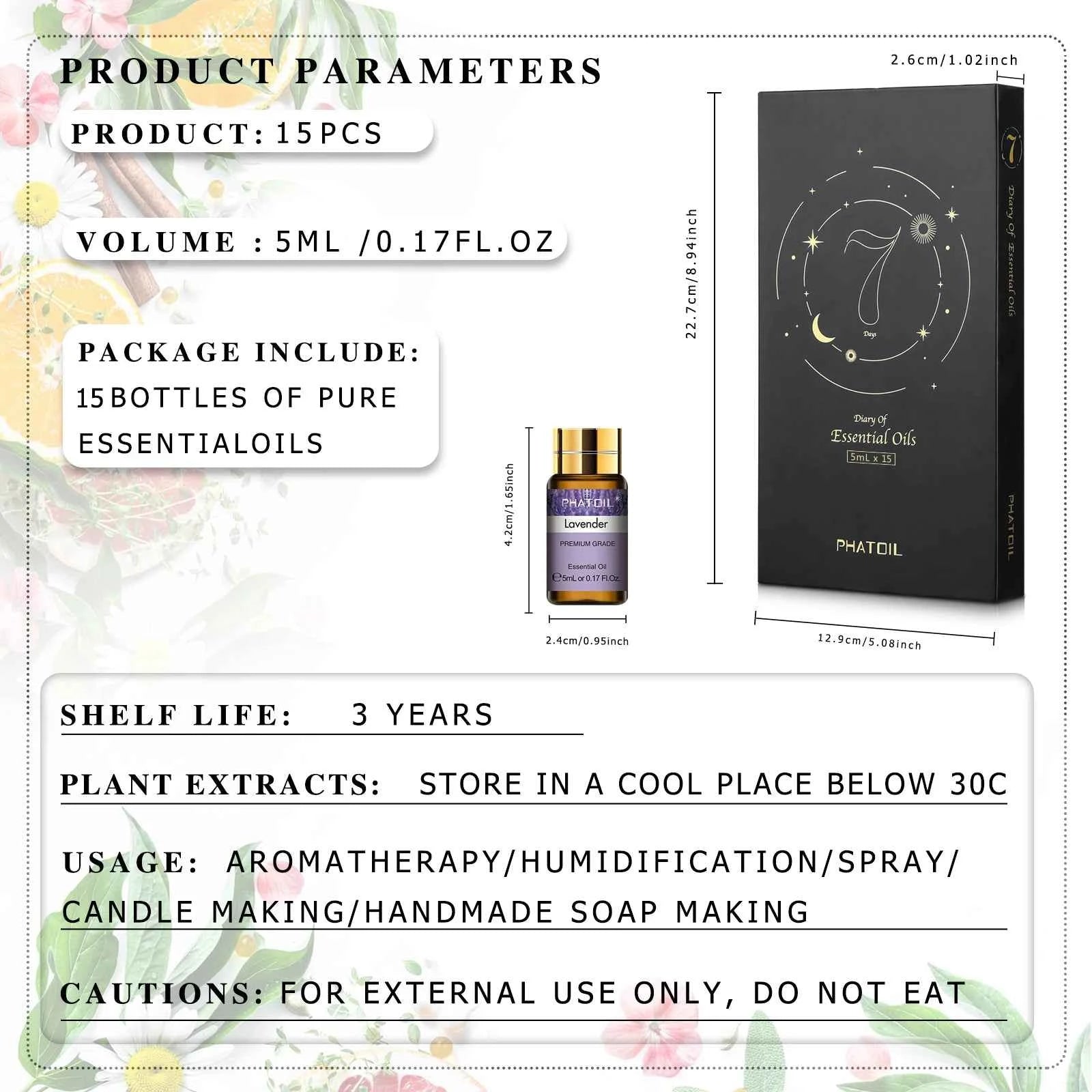 12pcs/15pcs Aromatherapy Essential Oil Set - 100% Pure Botanical Library for Diffusion, Wellness & Environmental Purification