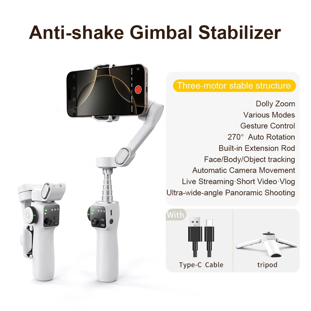 3-Axis Handheld Gimbal Phone Stabilizer with Extension Rod by Snagg A Phone Holder