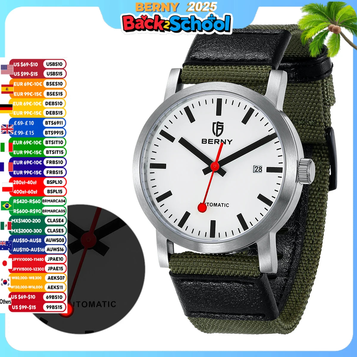 BERNY Swiss Railroad Automatic Watch