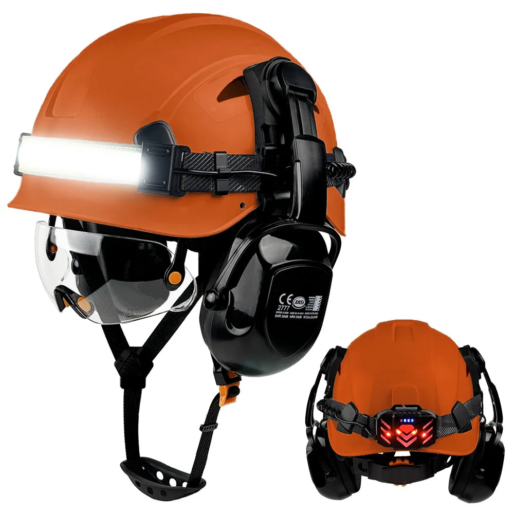Construction safety helmet with LED light strip, goggles and earmuffs – image 14