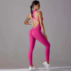 Women's Backless Scrunch Butt Yoga Jumpsuit | Sleeveless Zip One-Piece Gym Sport Fitness Overalls