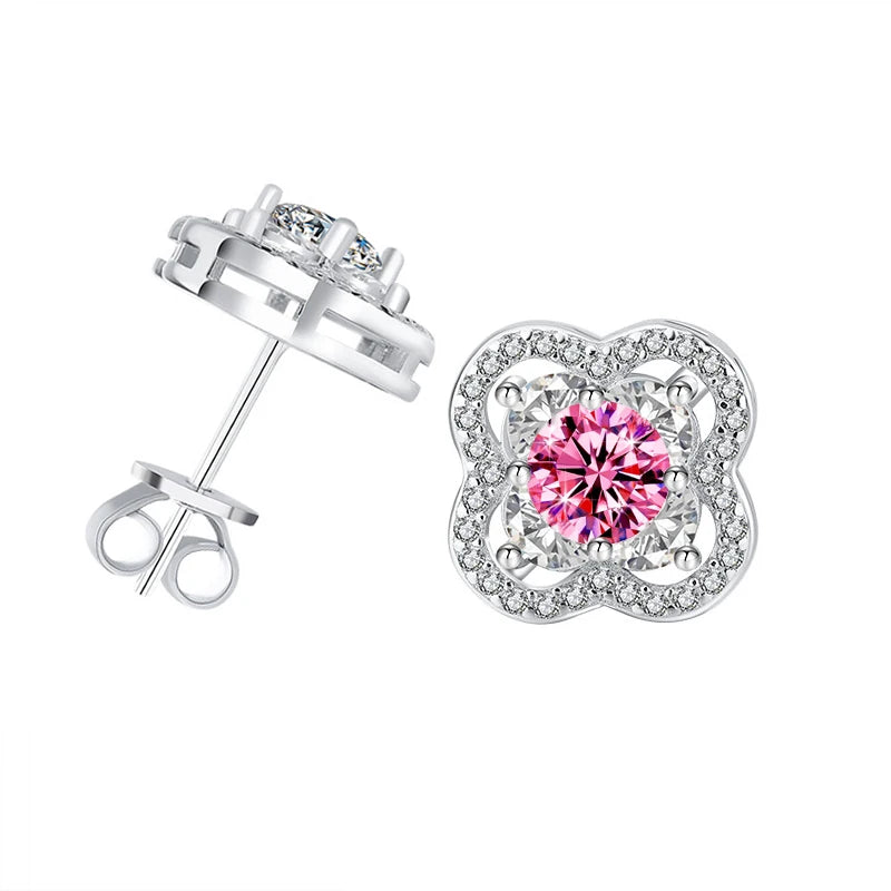 0.5CT Teal Moissanite Four-Leaf Stud Earrings