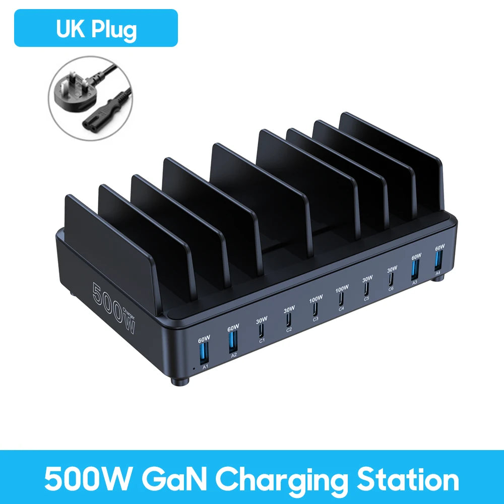 500W USB C Charger 10 Ports GaN Charging Station Stand by Snagg A Charging Station