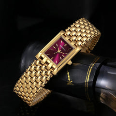 BERNY Gold Women’s Burgundy Red Rectangle Quartz Watch - SnaggIt