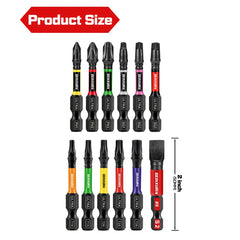 13 Pcs Impact Screwdriver Bit Set – Magnetic PH/SL/SQ/TORX 2" S2 Steel Bits with Color-Coded Base
