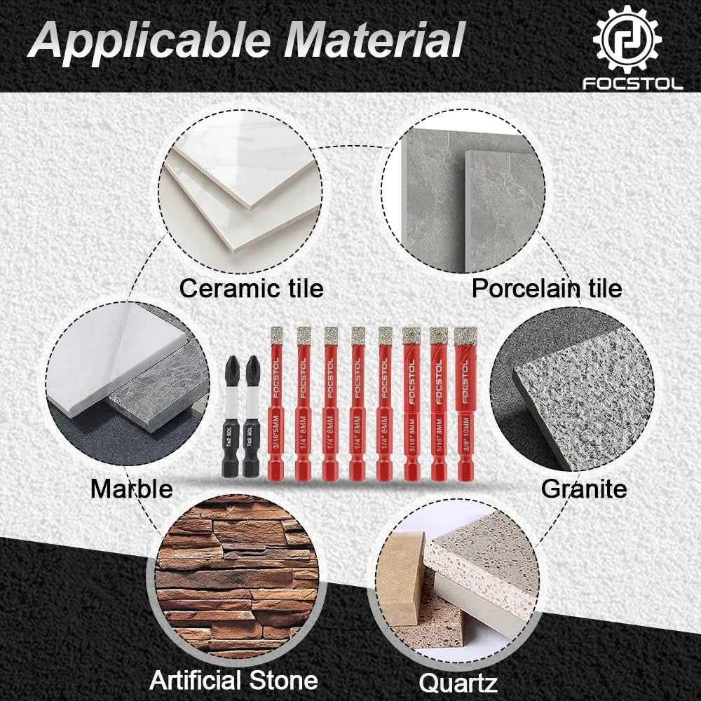 Quick-Connect Dry Drill Core Bit Set | Economy Phillips Spiral Carbide Bit for Tile Marble Granite