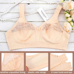 Plus Size Wire-Free Cotton Bra | Floral Lace Full Coverage Everyday Soft Comfort