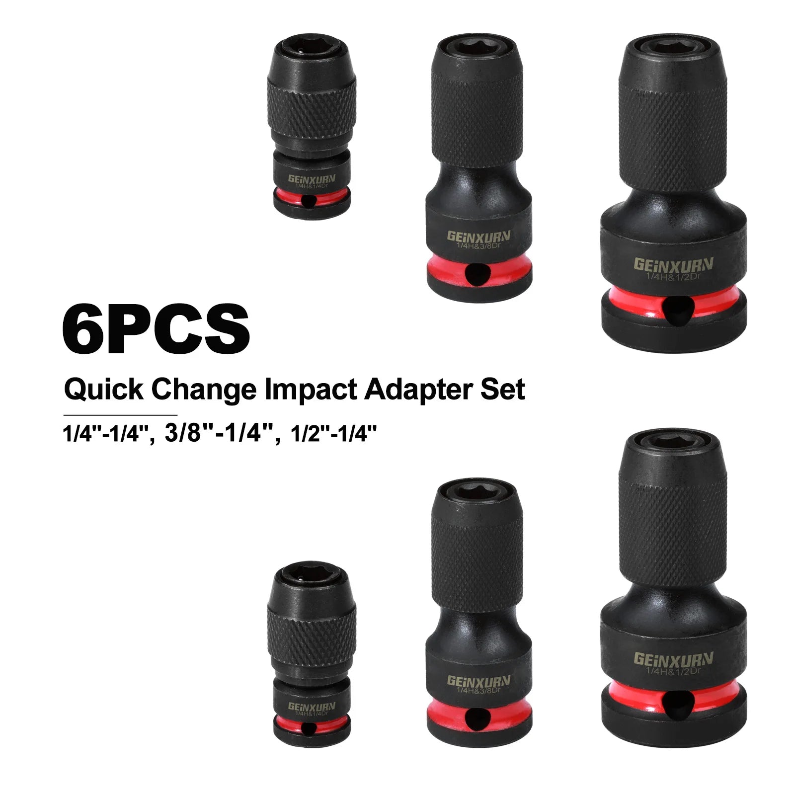 Impact Screwdriver Bit Holders 6pcs | 1/2" 3/8" 1/4" Square Drive to 1/4" Quick-Release Hex Adapter