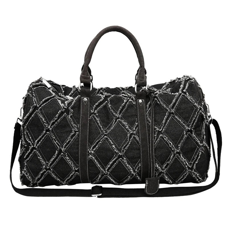 Denim Ripped-Style Duffle Bag