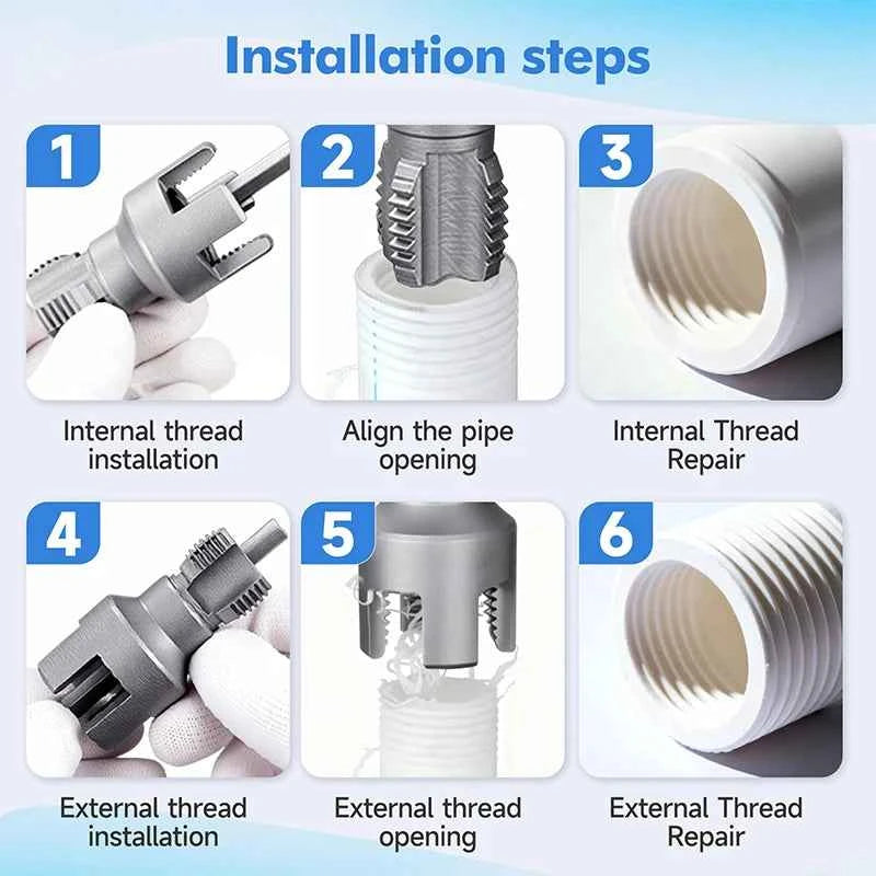 Integrated Internal & External Pipe Threader Kit | Heavy Duty 1/2", 3/4" & 1" Drill-Compatible Threading Tool