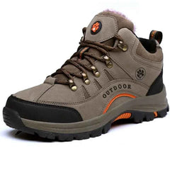 Leather Ankle Boots with Plush Lining – Unisex Winter Hiking Boots with Rubber Sole