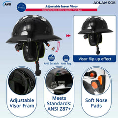 Full brim construction safety helmet with goggles, earmuffs and reflective stickers – image 4