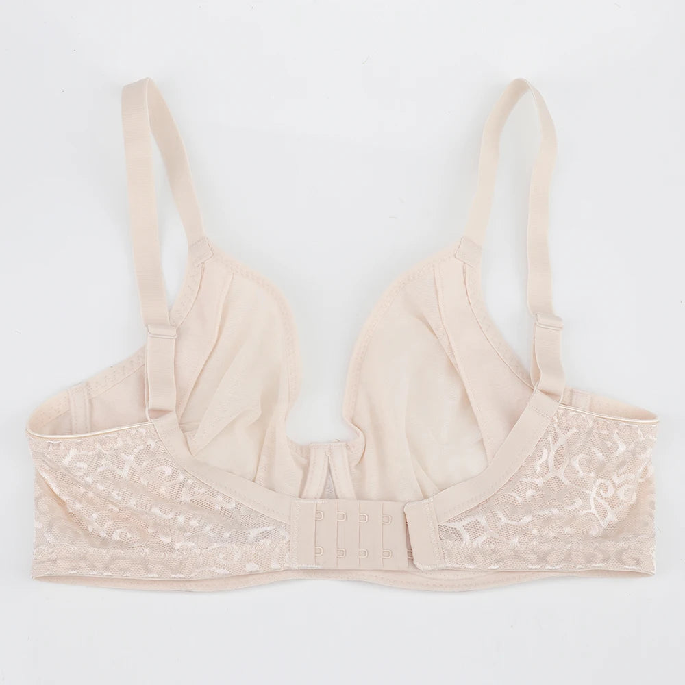 Plus Size Push Up Bra | Floral Lace Mesh Underwire Full Coverage Ultra-Thin