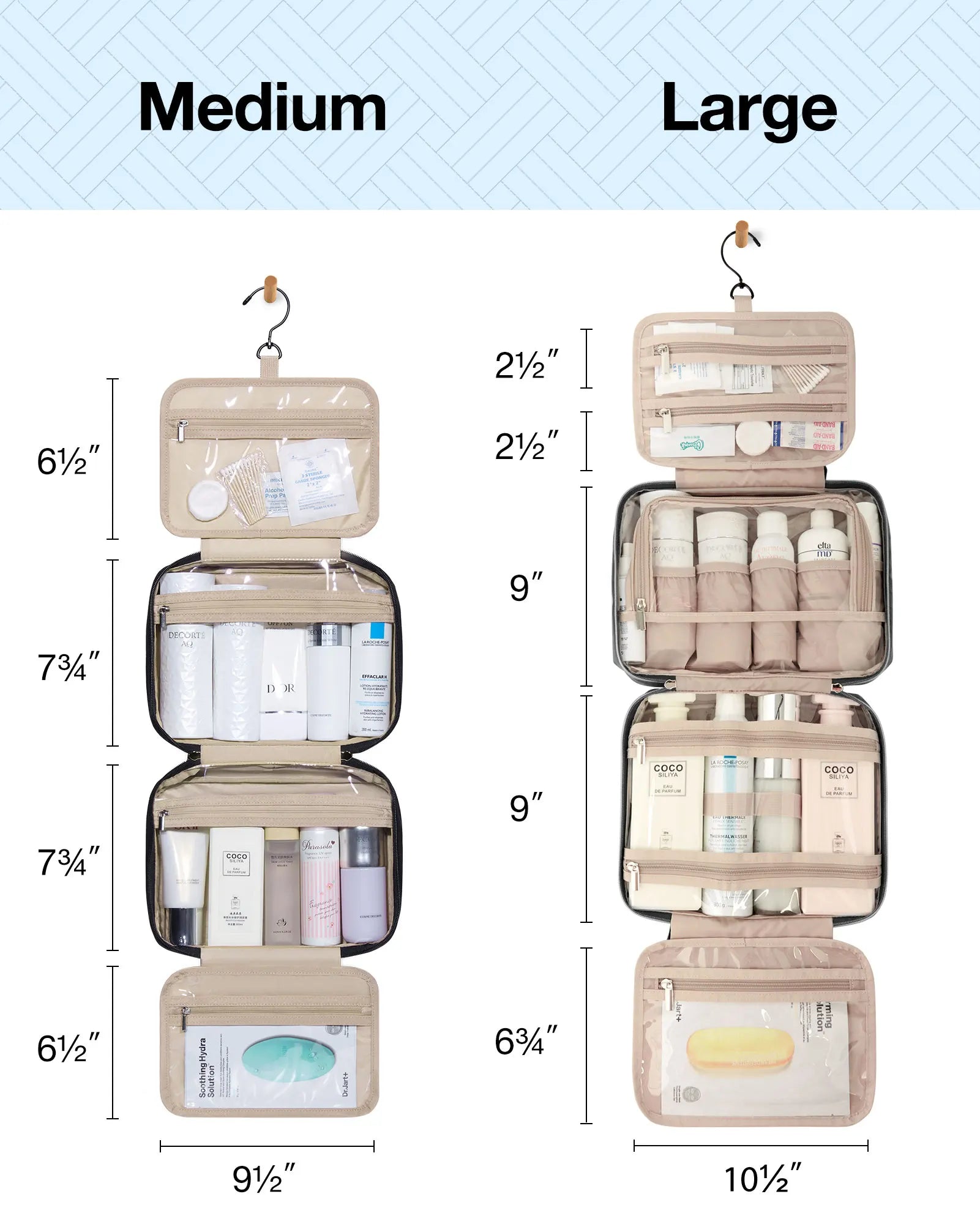 Women's Large Waterproof Cosmetic Bag – Travel Makeup Pouch Organiser with 360° Swivel Hook