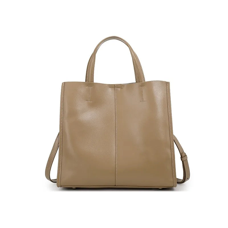 Genuine Leather Oil Wax Tote Bag – Large Capacity Vintage Shoulder & Crossbody Shopper for Women