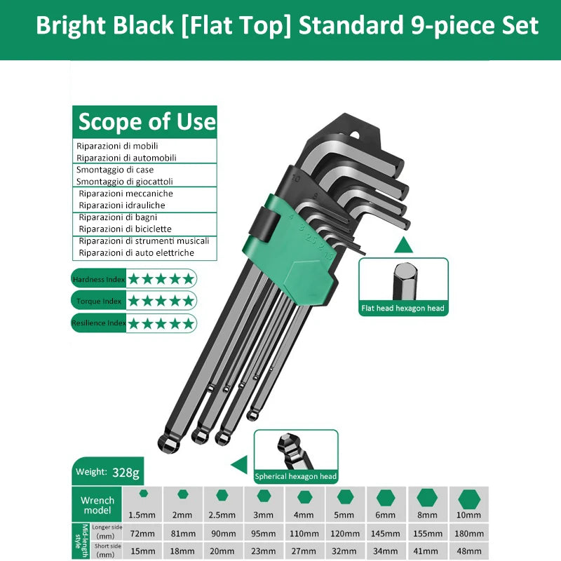 9-Piece L-Shaped Hex Key Set