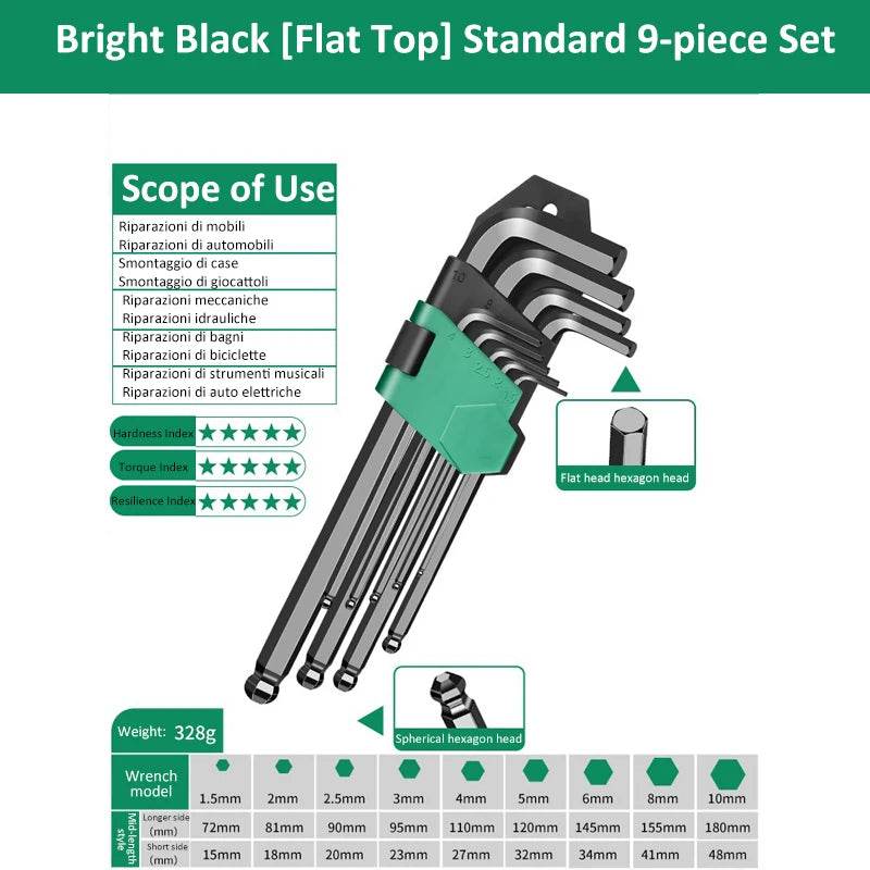 9-Piece L-Shaped Hex Key Set - SnaggIt