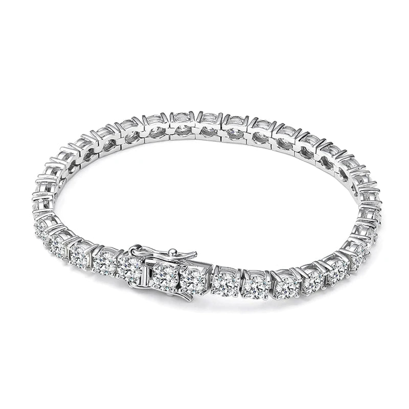 D Color VVS1 Moissanite Tennis Bracelet — 3mm / 4mm Stones - All / White Gold / 14cm - Bracelets