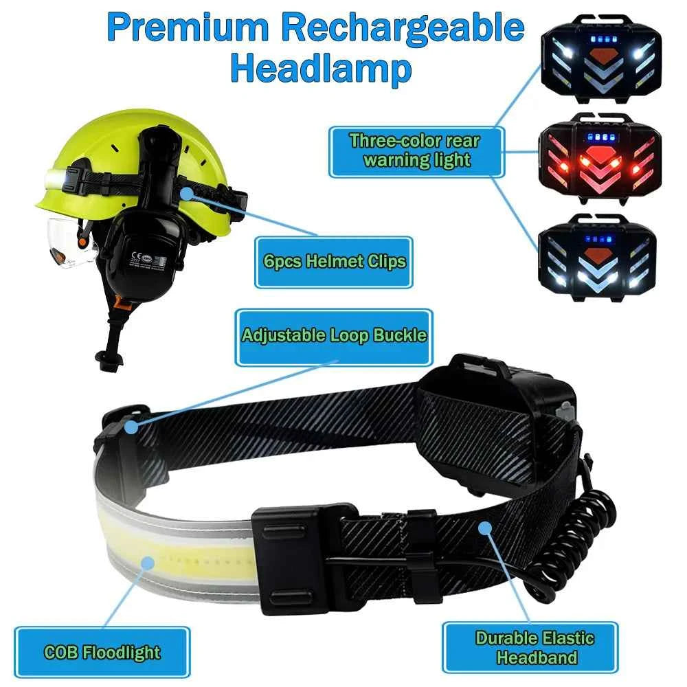 Construction safety helmet with LED light strip, goggles and earmuffs – image 4