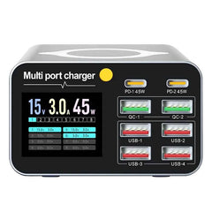 80W/120W 8-Port Charging Station | Digital Display USB-C Wireless Charger PD QC3.0 for Laptop Tablet Phone