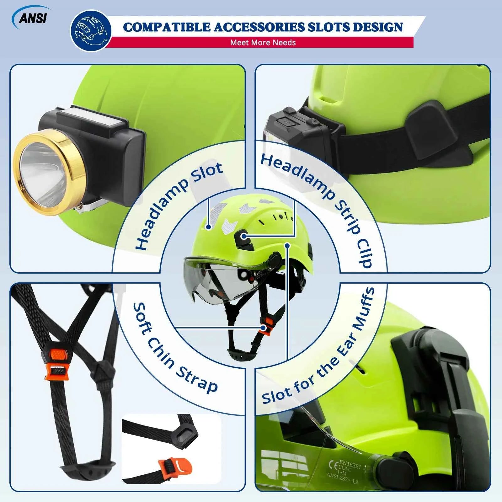 Vented construction safety helmet with double visors and earmuffs – image 4